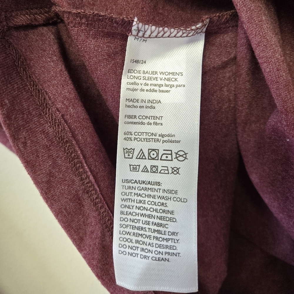 Eddie Bauer Long Sleeve V-neck T-Shirt Burgundy Red M - Picture 4 of 5